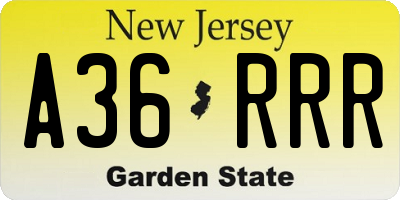 NJ license plate A36RRR