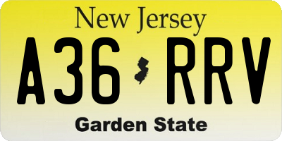 NJ license plate A36RRV