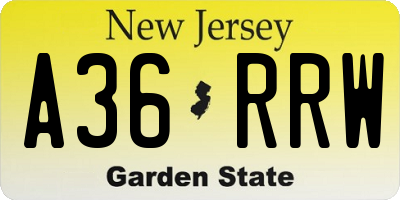 NJ license plate A36RRW