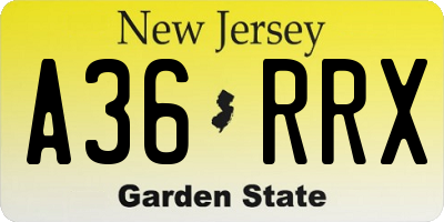 NJ license plate A36RRX