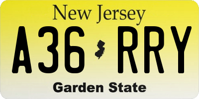 NJ license plate A36RRY
