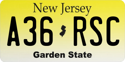 NJ license plate A36RSC