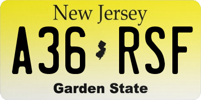 NJ license plate A36RSF