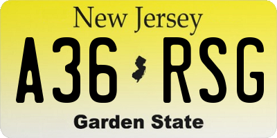 NJ license plate A36RSG