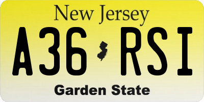 NJ license plate A36RSI