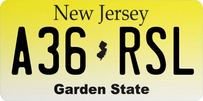 NJ license plate A36RSL