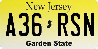 NJ license plate A36RSN