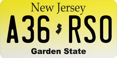 NJ license plate A36RSO