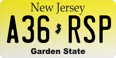 NJ license plate A36RSP