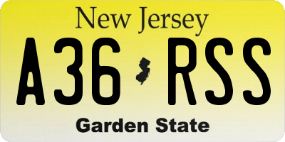 NJ license plate A36RSS
