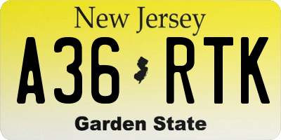NJ license plate A36RTK