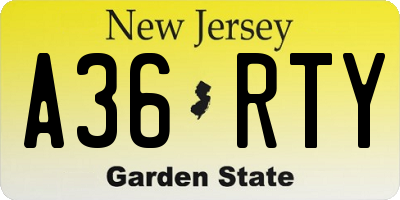 NJ license plate A36RTY