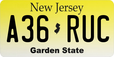 NJ license plate A36RUC