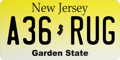 NJ license plate A36RUG
