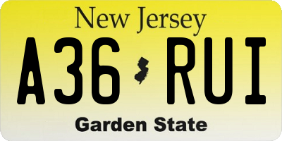 NJ license plate A36RUI