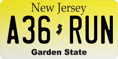 NJ license plate A36RUN