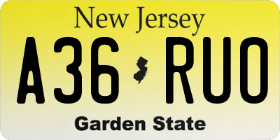 NJ license plate A36RUO