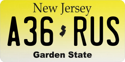 NJ license plate A36RUS