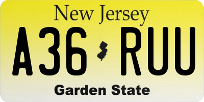 NJ license plate A36RUU