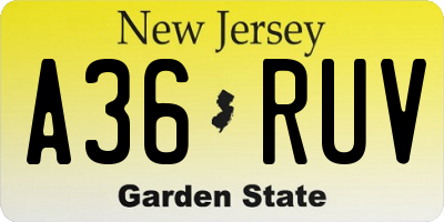NJ license plate A36RUV