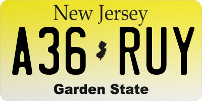 NJ license plate A36RUY