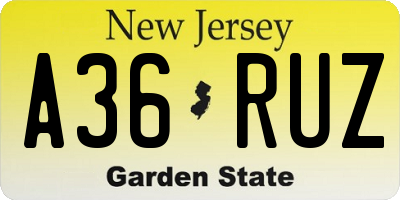 NJ license plate A36RUZ
