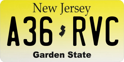 NJ license plate A36RVC