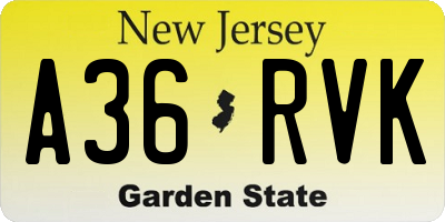 NJ license plate A36RVK