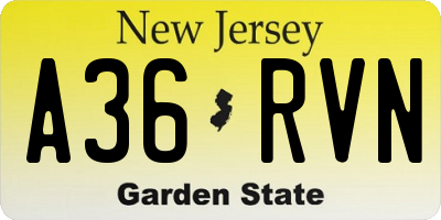 NJ license plate A36RVN