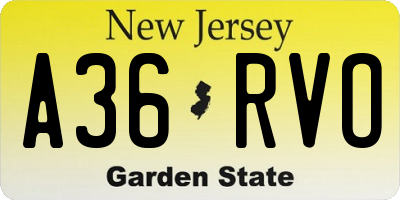 NJ license plate A36RVO