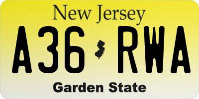 NJ license plate A36RWA