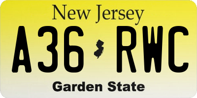 NJ license plate A36RWC