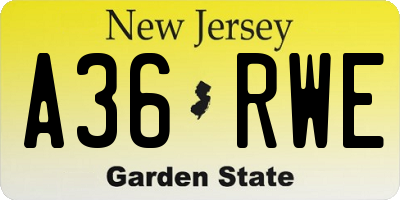 NJ license plate A36RWE