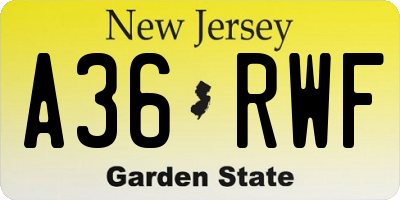 NJ license plate A36RWF