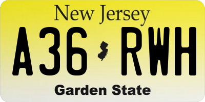 NJ license plate A36RWH
