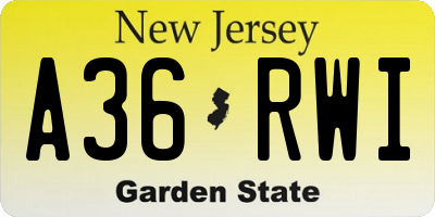 NJ license plate A36RWI