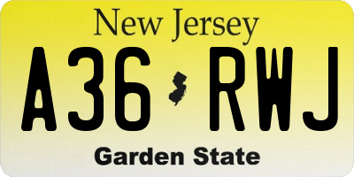 NJ license plate A36RWJ