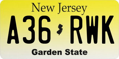 NJ license plate A36RWK