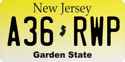 NJ license plate A36RWP