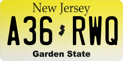 NJ license plate A36RWQ