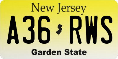 NJ license plate A36RWS