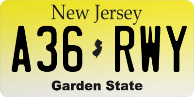 NJ license plate A36RWY