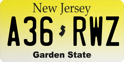 NJ license plate A36RWZ