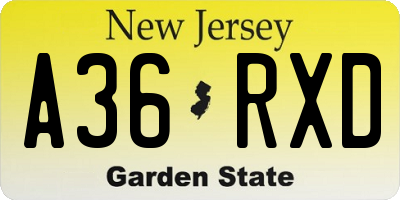 NJ license plate A36RXD