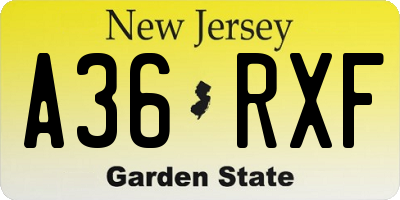 NJ license plate A36RXF