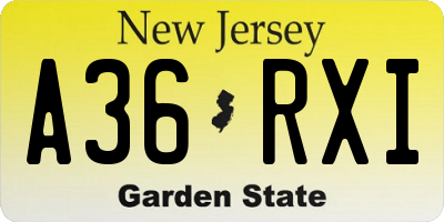 NJ license plate A36RXI