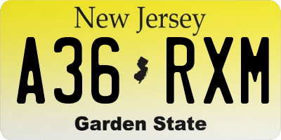 NJ license plate A36RXM