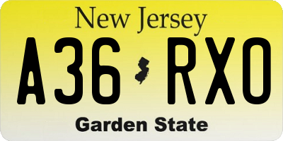 NJ license plate A36RXO