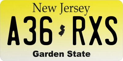 NJ license plate A36RXS