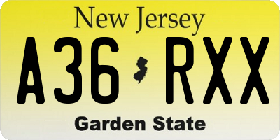 NJ license plate A36RXX